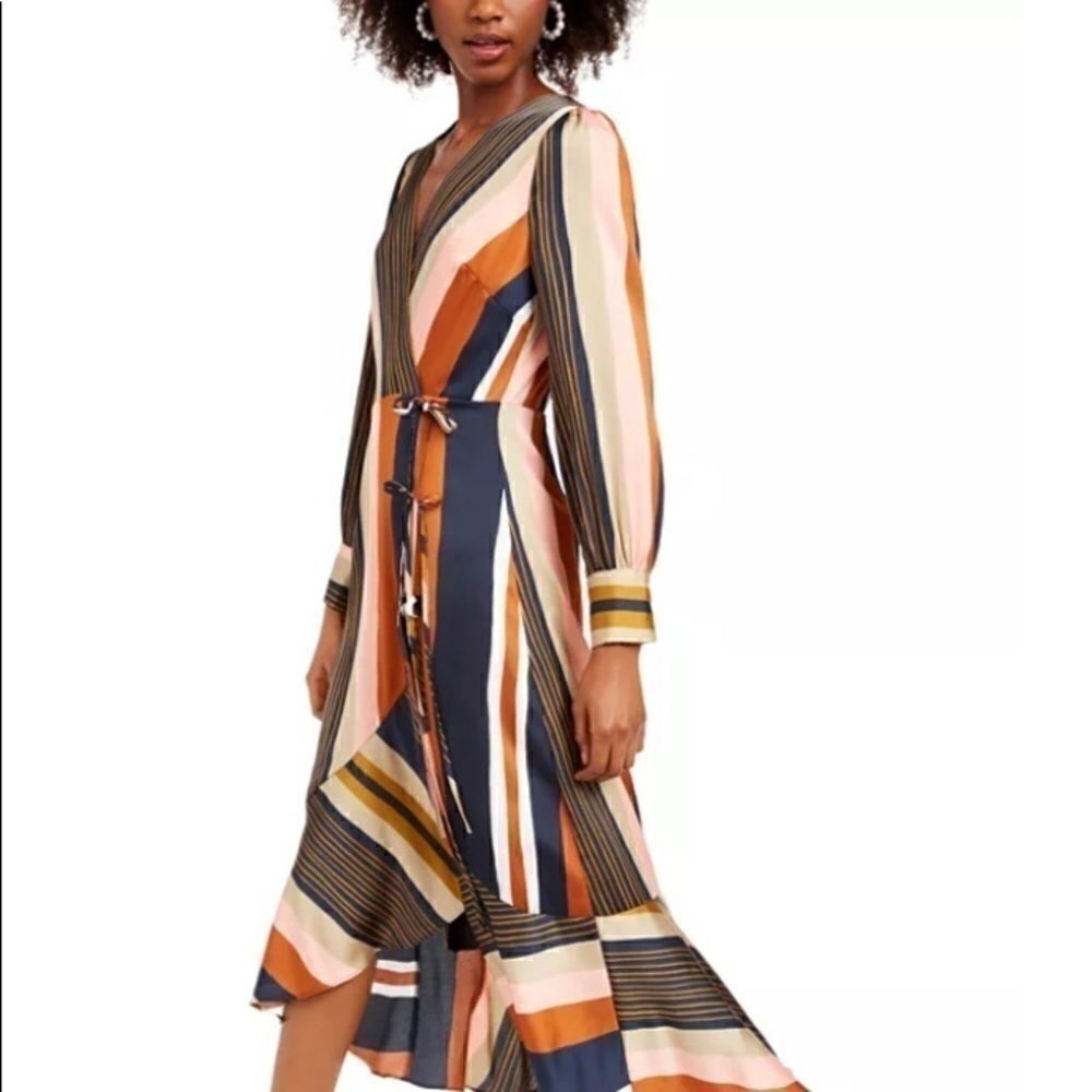 Foxiedox Colorful Striped Faux-Wrap Dress